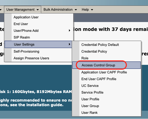 Cisco CUCM AXL User Configuration