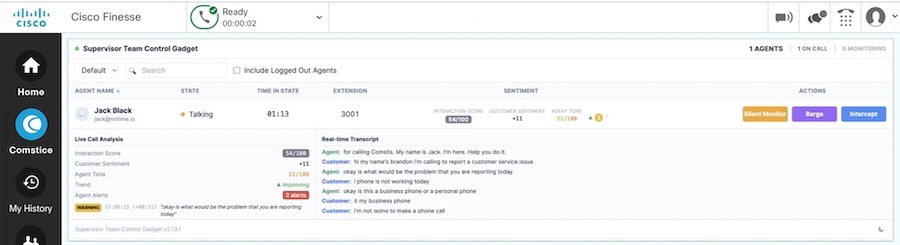 Cisco Finesse Real-Time Customer Sentiment Gadget